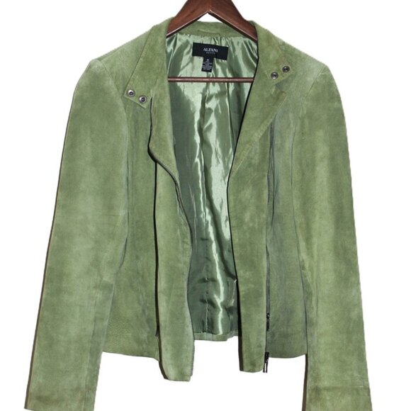 ALFANI 100% Genuine Suede Leather Jacket in Sage, Medium Petite - Picture 9 of 11